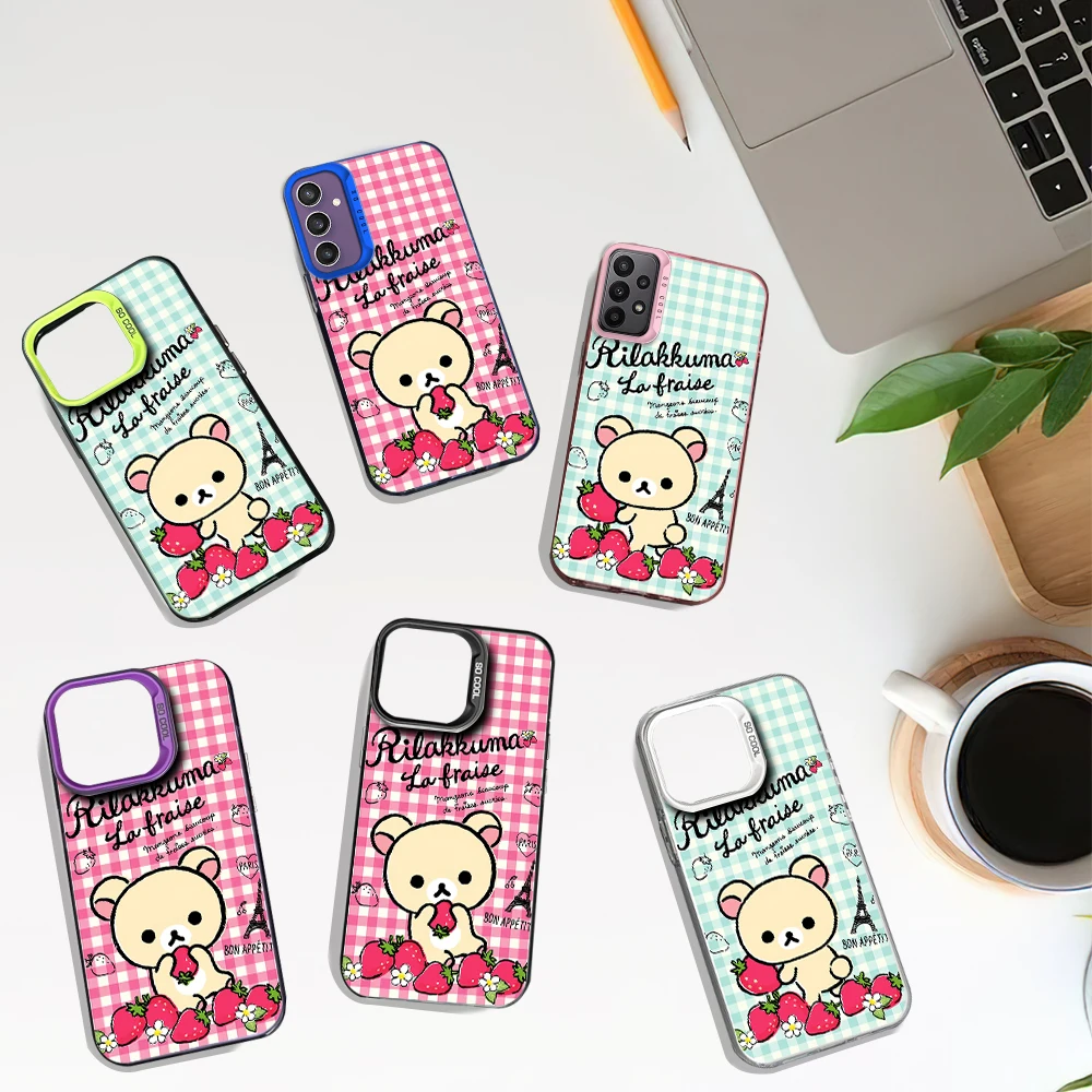 MINISO Cute R-Rilakkuma Laser Phone Case for Samsung S24 23 22 ULTRA A25 33 32 34 S PLUS IMD Shockproof Silicone Coque