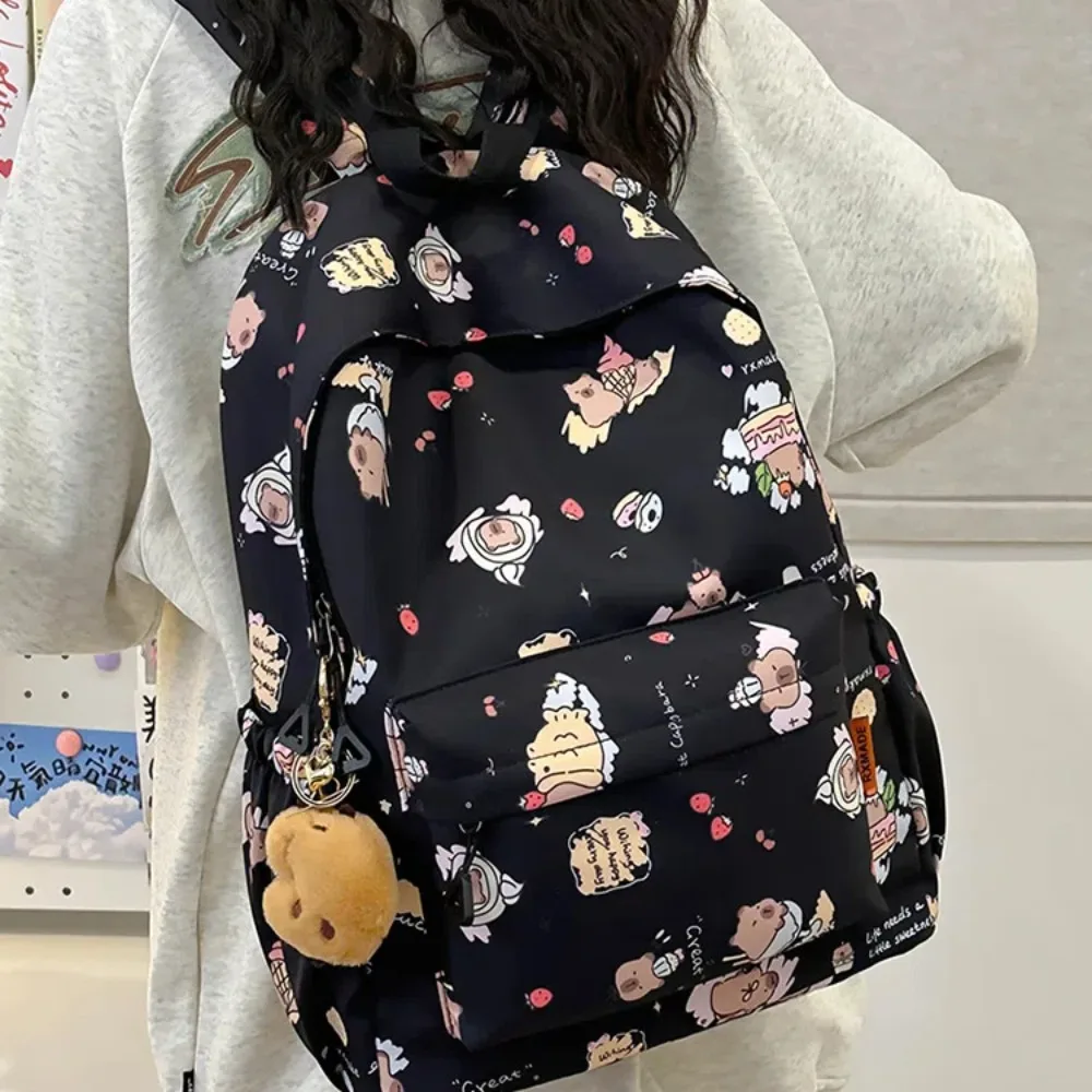 

Thickened Capybara Backpack Wide Straps Lightweight Cartoon Animal Daypack Full Color Multi Functional Large Capacity School Bag