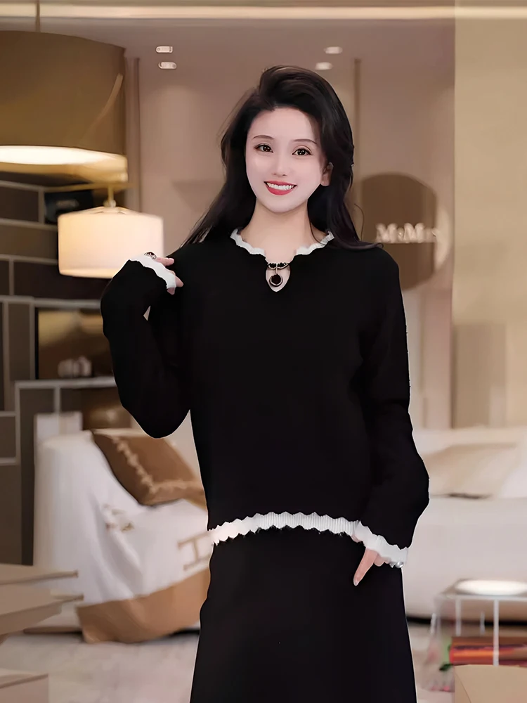 

Мягкий женский шерстяной вязаный свитер-базовый слой с нежным вишнёвым узором, зимний модный комфортный топ с длинными рукавами