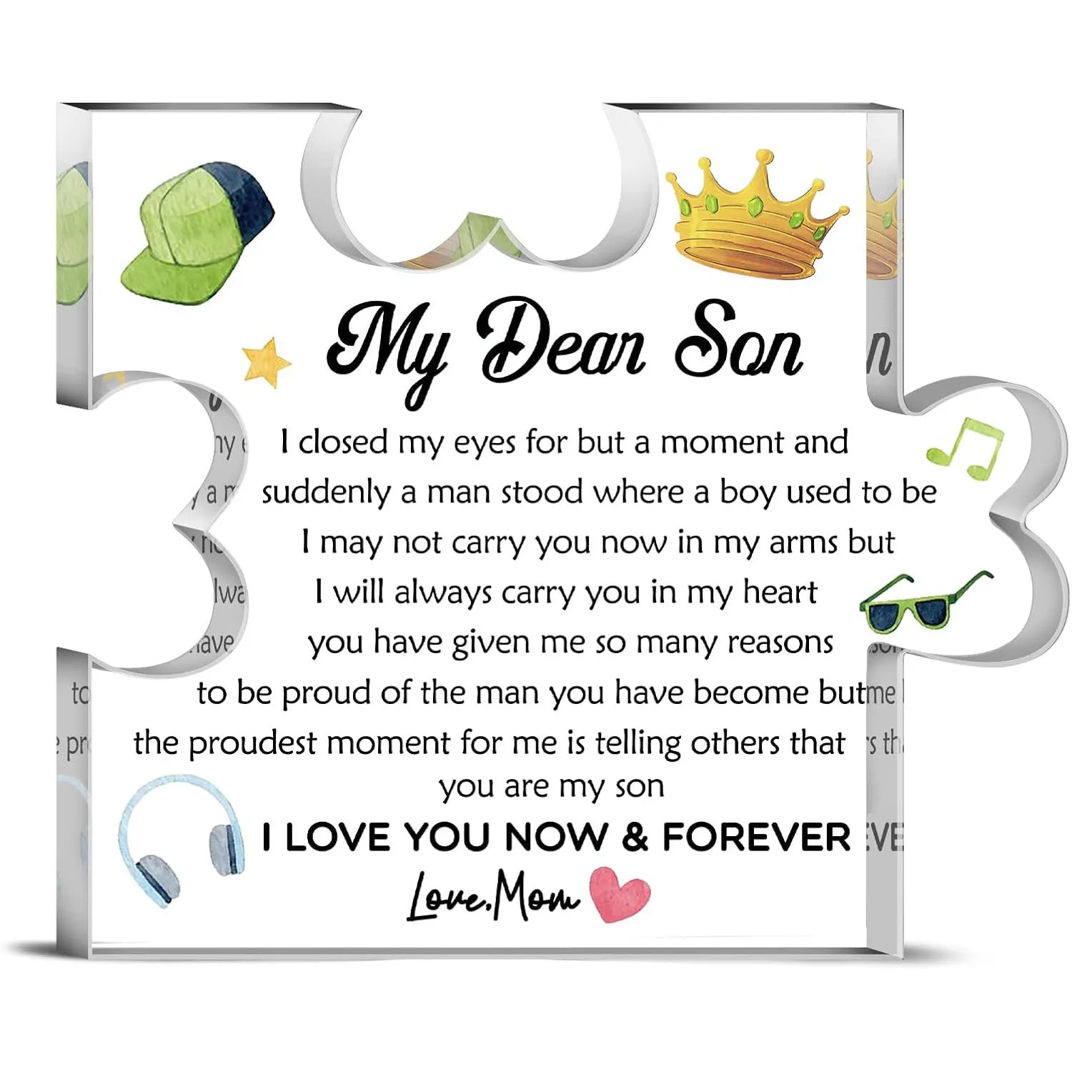 Regalos para hijo de mamá, pieza de rompecabezas acrílico, placa, decoración de escritorio, letrero, regalos de graduación para hijo, adolescentes, niño, hijo, decoración de regalo de cumpleaños