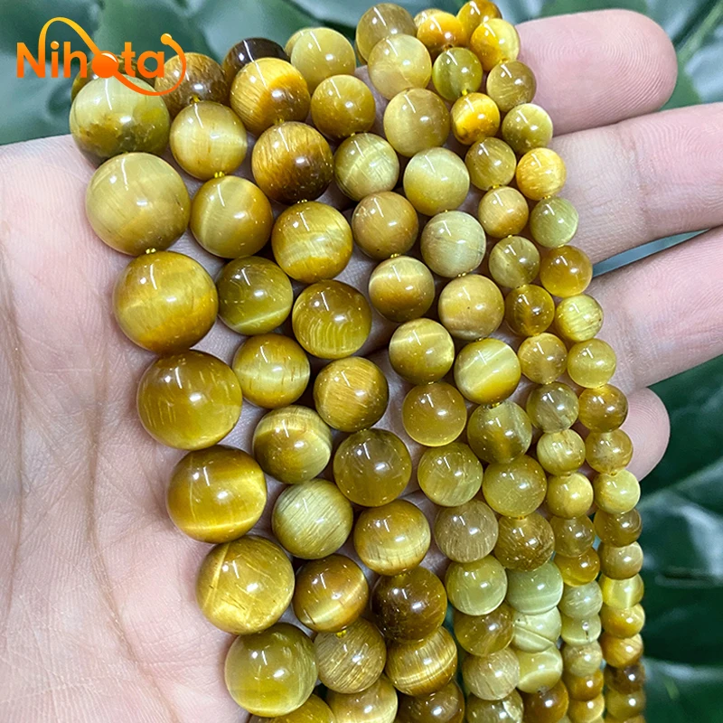 6/8/10/12mm Natural Stone Gold Tiger Eye Stone Round Beads Charm for Jewelry Making DIY Bead Perles Earrings Bracelet 15