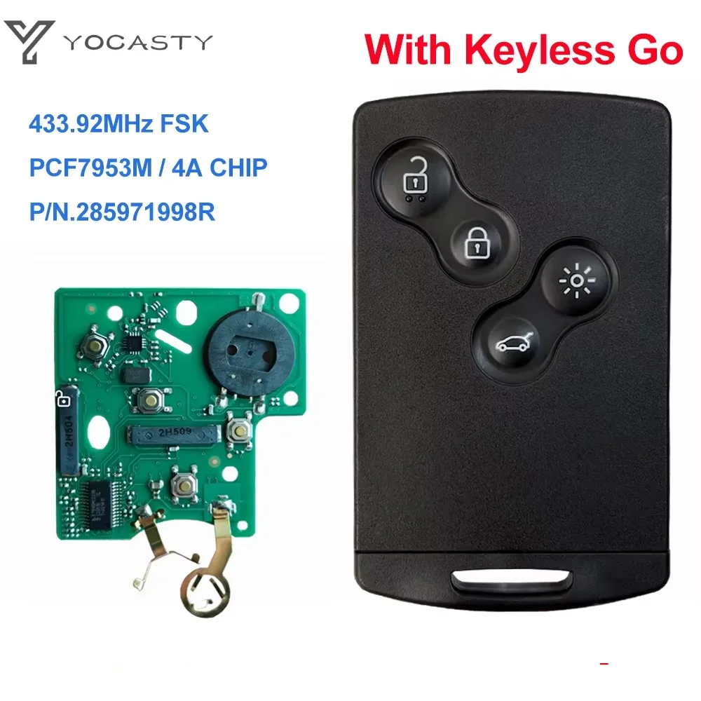 Chave Inteligente Sem Chave YOCASTY 285971998R com Chip 4A 433 MHZ para Renault Clio IV Captur 2009 2010 2011 2012 2013 2014 2015 2017