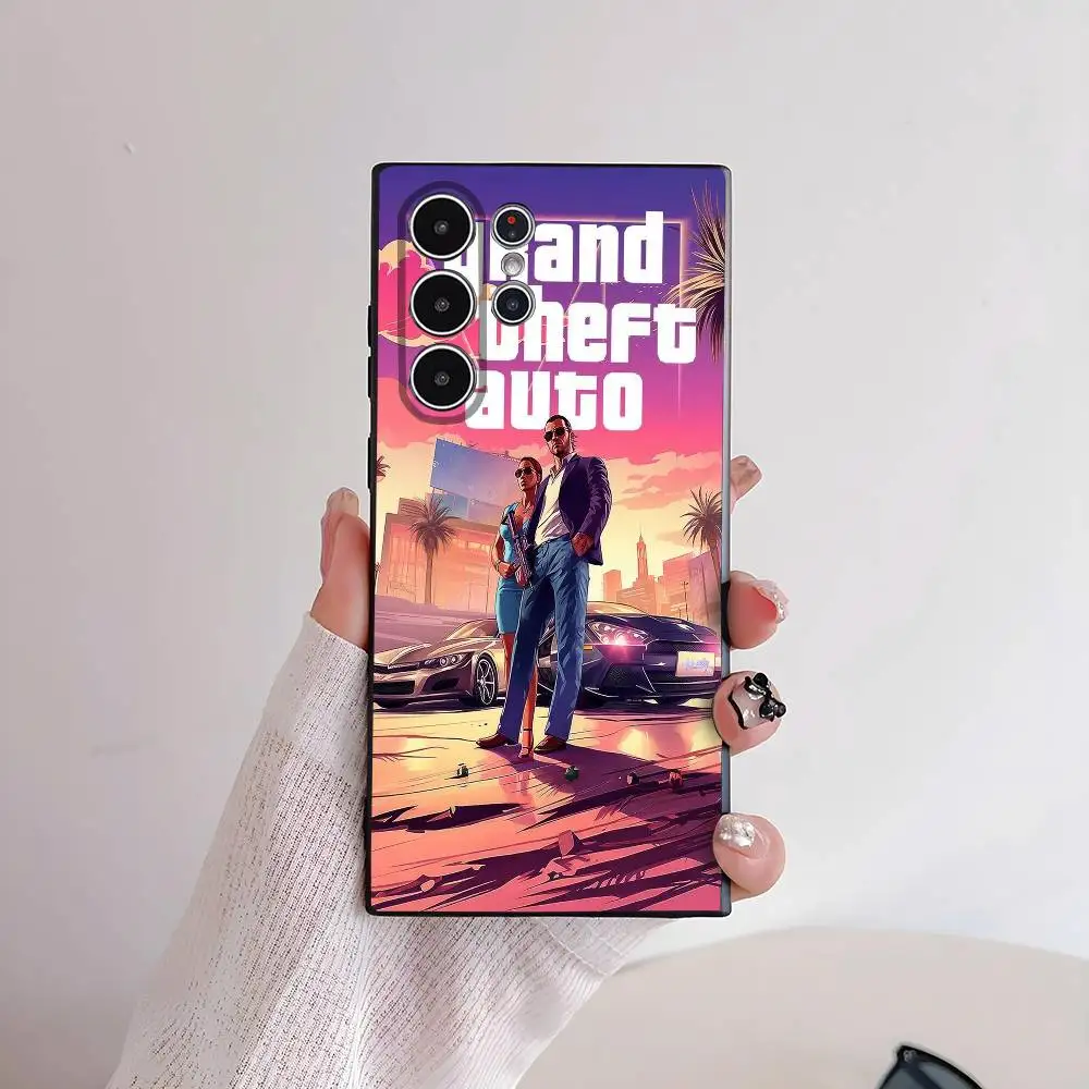 حافظة هاتف Game G-GTA 6 V-Vice City لهاتف سامسونج S series s20 s21 s22 s23 s24 FE Plus Ultra حافظة ناعمة وصديقة للبشرة