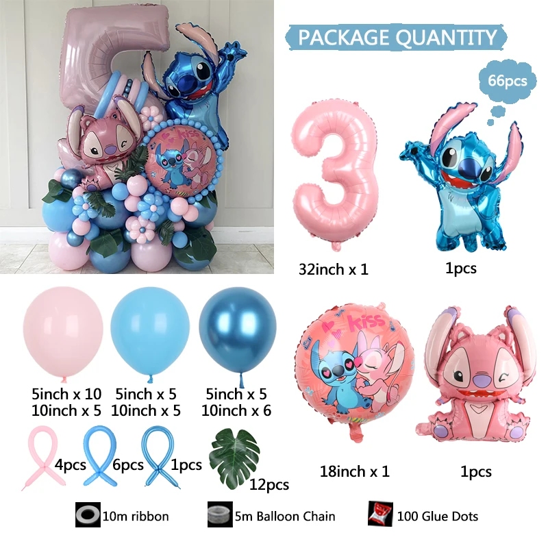 Disney Stitch Birthday Party Decorations 32inch Pink Number Foil Balloon Children\'s Birthday Background Boys Girls Toys Gifts