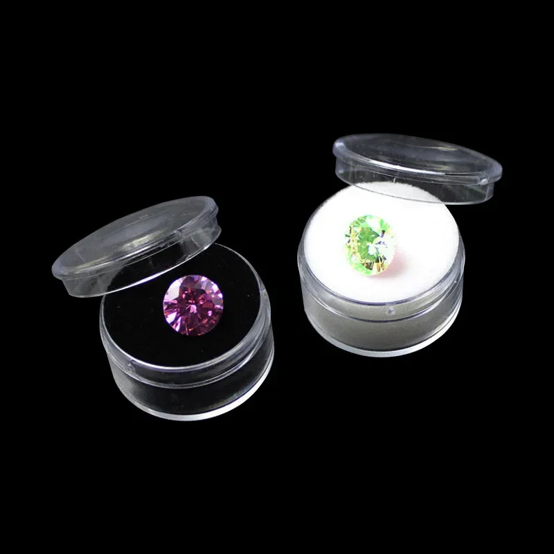 12Pcs/lot Round Bare Diamond Box Diamond Gemstone Bead Storage Box Jewelry Sample Clear Display Container Gem Packaging Case