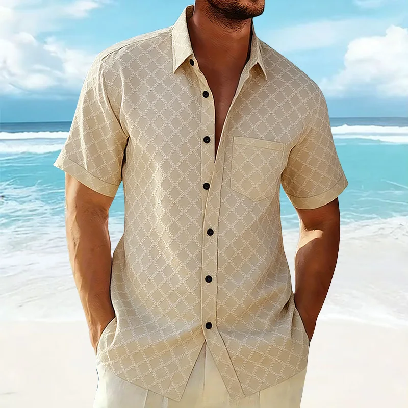 2026 New Men's Short Sleeve Shirt Hawaiian Floral Shirt Loose Casual Lapel Three-Quarter Sleeve Shirt