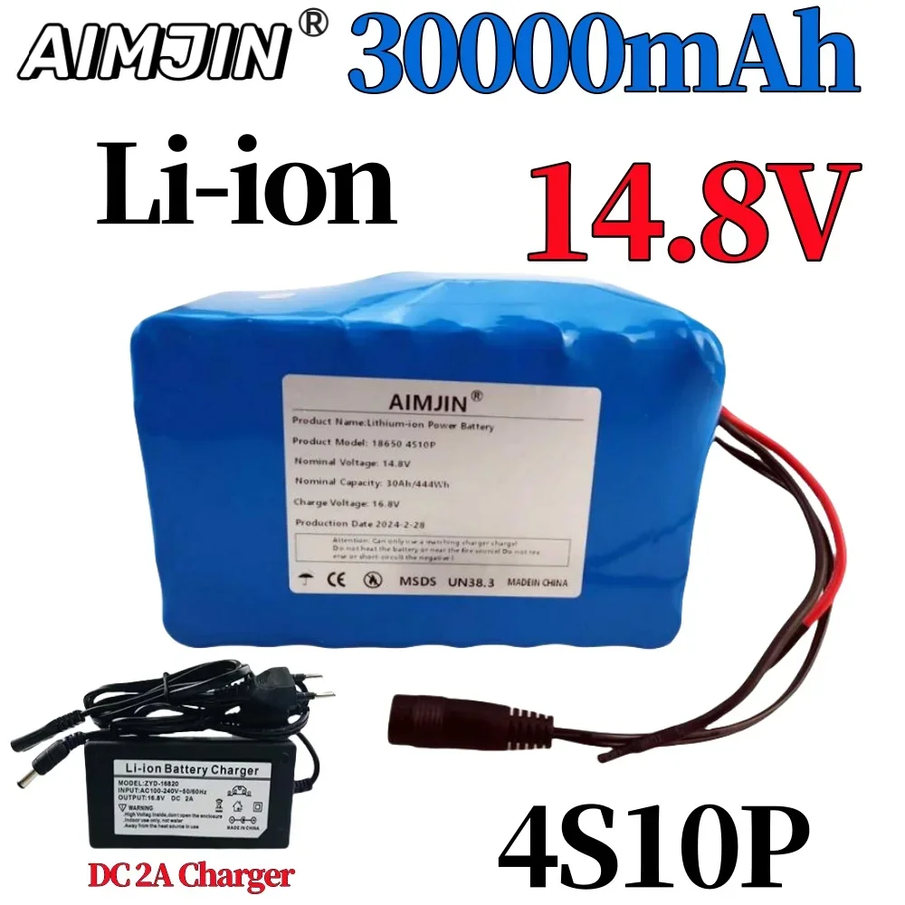 

4S10P 14.8V 30000mAh 18650 Lithium-ion Power Battery with BMS for Inverter Smart Robot High-power Equipment Etc+16.8V charger