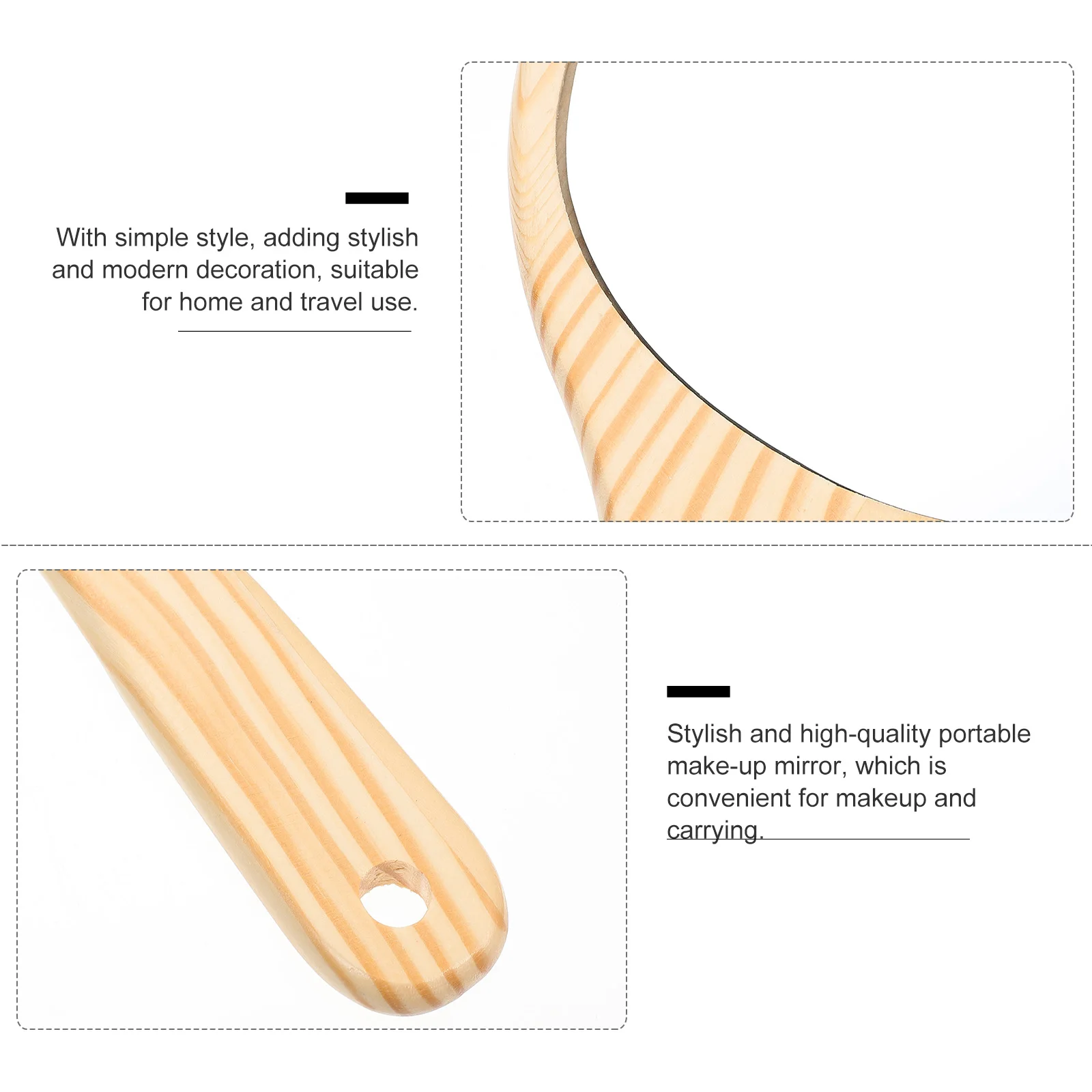 

Women Wooden Handle Mirror Portable Makeup Mirror Stylish Modern Home Travel Bathroom Countertop Dressing Table