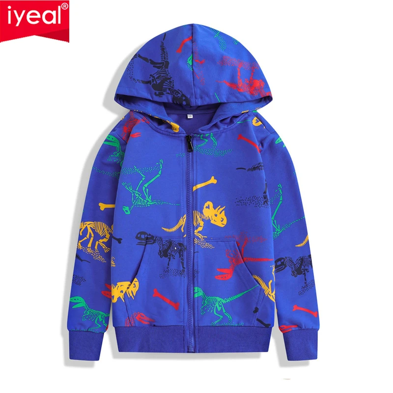 

IYEAL Boys Dinosaur Pattern Jacket Coat Kids Hooded Outerwear Cotton Autumn Children Cotton Active Outerwear Boy Sports Jackets