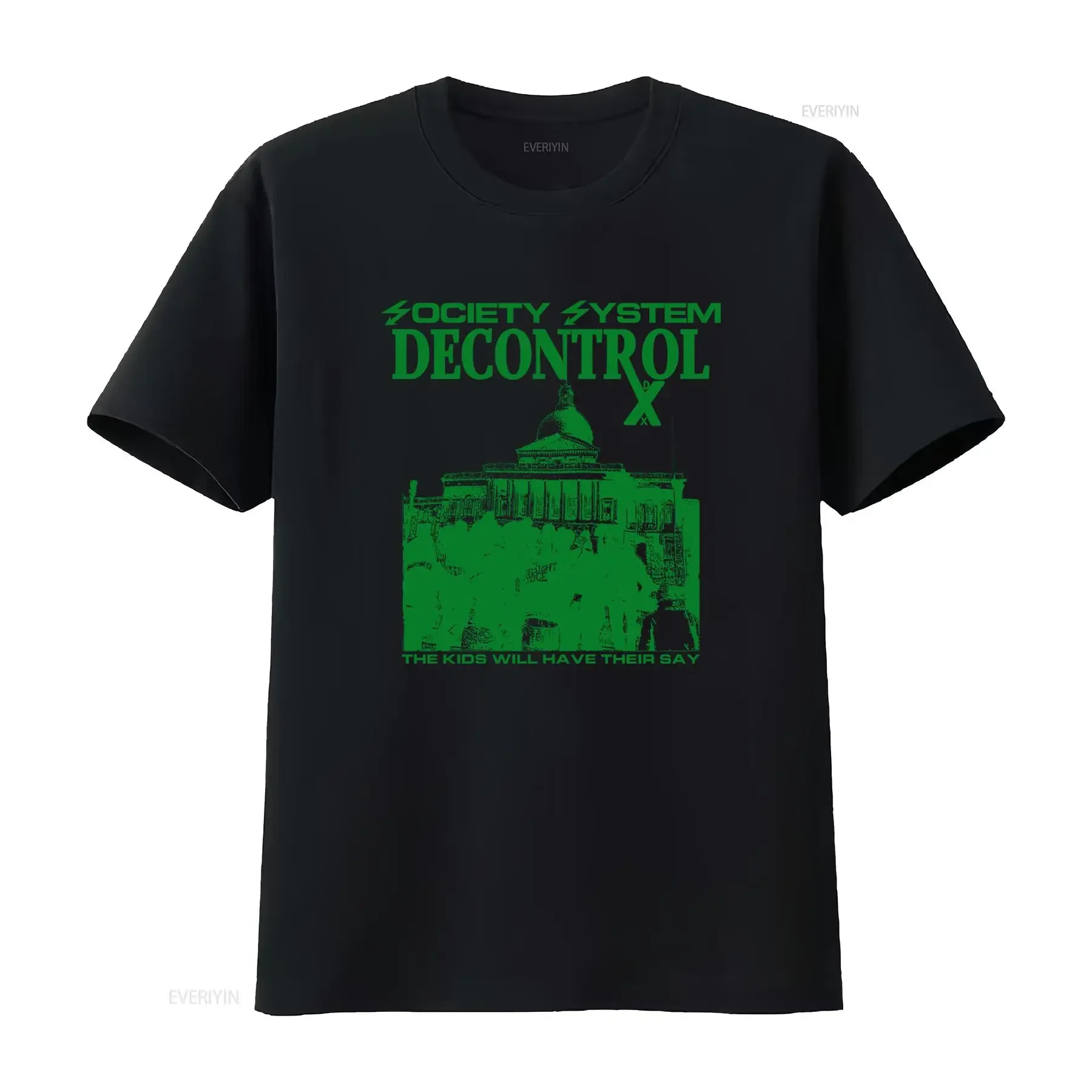 SS Decontrol T Shirt Society System X Design with Capitol Building and Protest Scene Print The Kids Will Have Their Say Motif