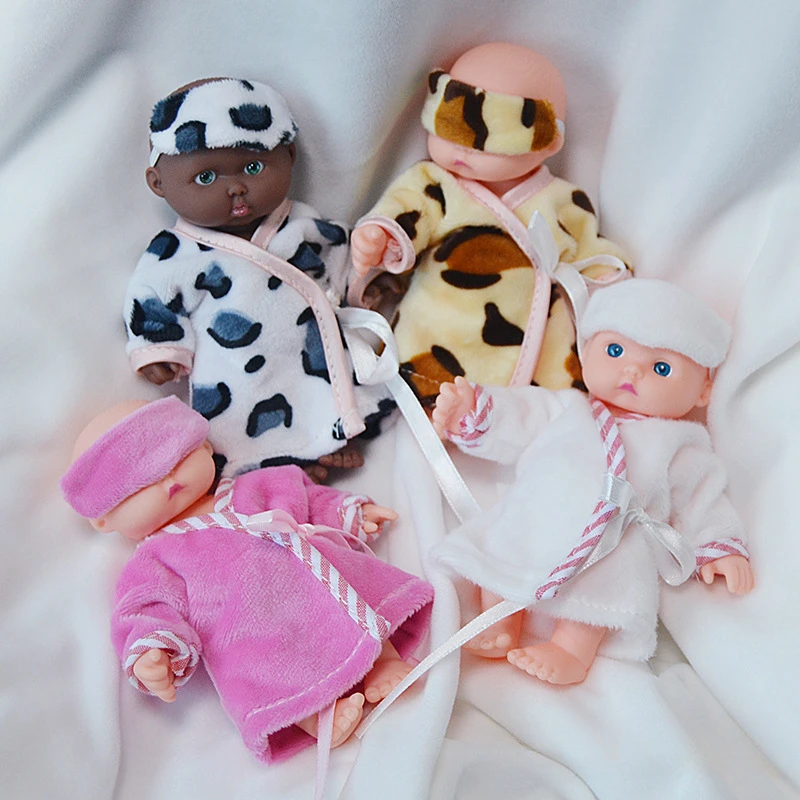 Mini 12cm Palm Bebe Reborn Dolls Sportswear Pajamas Dress Bjd Black Skin Baby Kit Kids Toys for Children Simulated Sleep Comfort