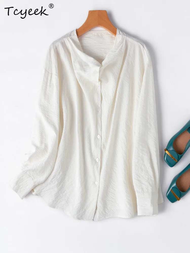 

Tcyeek 100% Real Silk Shirt Women Spring Summer Clothes Elegant Women's Shirts 2026 Fashion Long Sleeve Top Casual Camisa Mujer