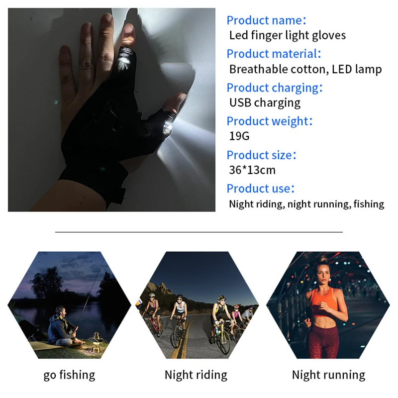 LED Flashlight Gloves Rechargeable Hands Free Light Gloves Halloween Christmas Gift Gadgets Tools for Outdoor Camping Fishing