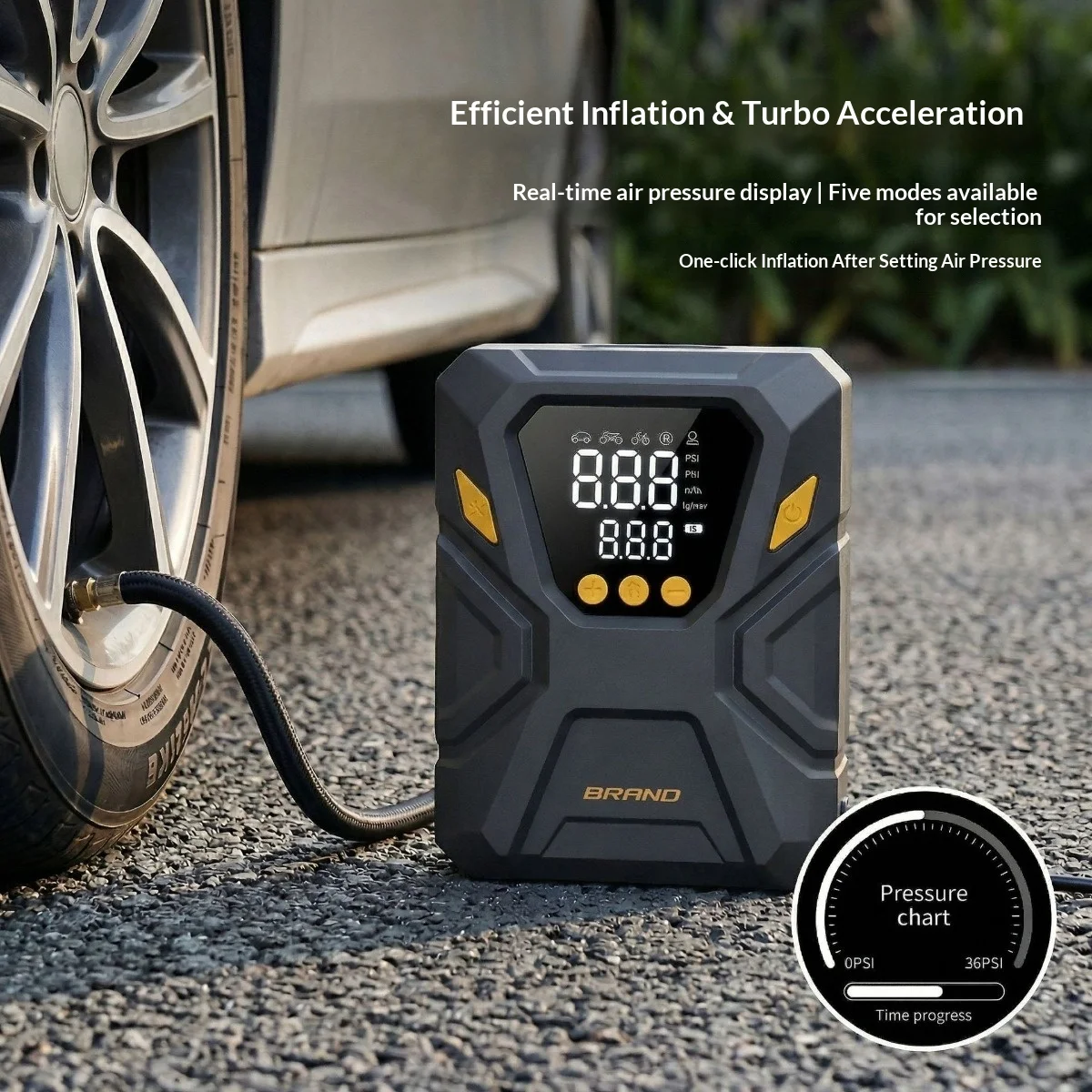 Compressor de Ar Portátil para Carro 3X Mais Rápido 150PSI, Bomba Infladora de Pneus Sem Fio com Medidor Digital para Carro, Moto e Bicicleta