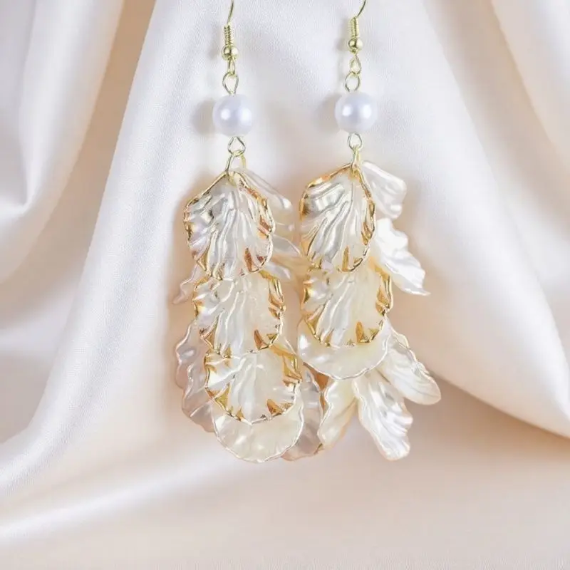 1 pair of fairy inspired long petal tassel earrings 2025 explosive style elegant ear hooks