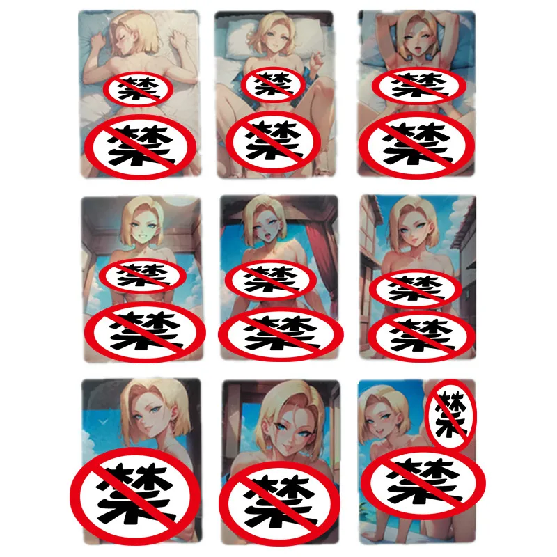 9Pcs/set Homemade Anime Card Dragon Ball Android No. 18 Nude Sexy Card ACG Character Classic Game Toy Gift Comic Collection Card