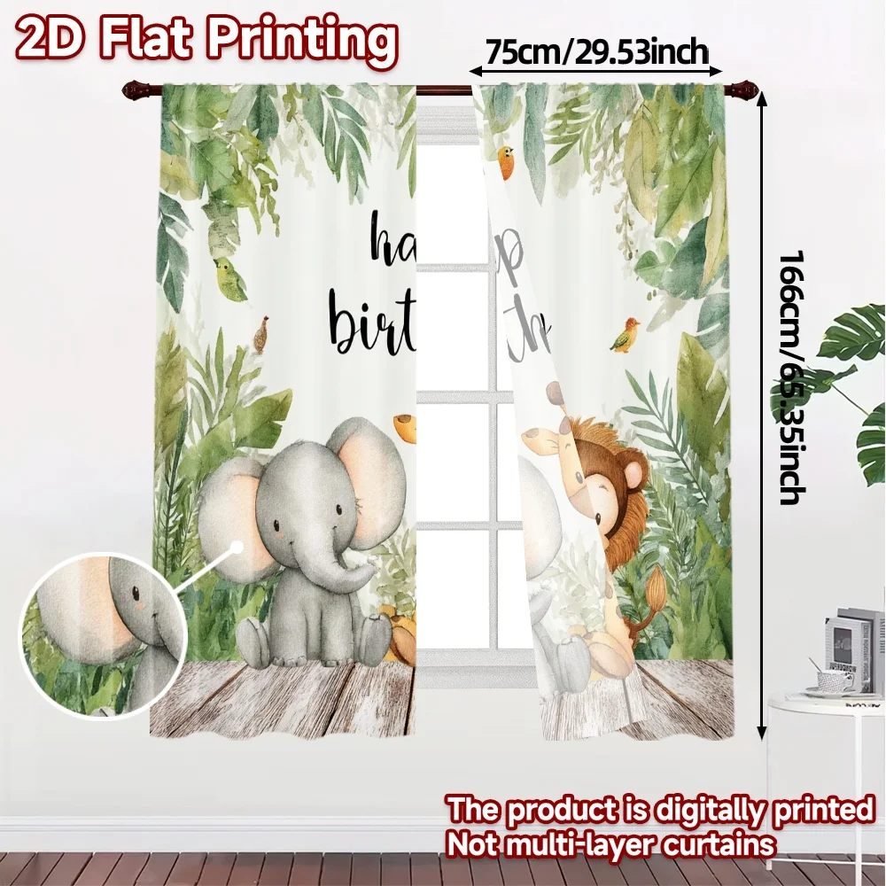 2pcs, 2D FLAT PRINTING Curtains (Without Rod) Jungle Celebration Minimalist Chic Curtains Polyester Easy Install Curtains
