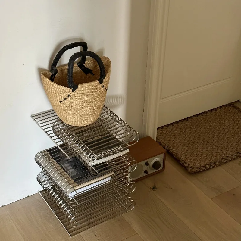 Nordic Metal Book Shelf Home Multi-purpose Floor Magazine Rack Side Table Modern Minimalist Storage Shelf Interior Furniture