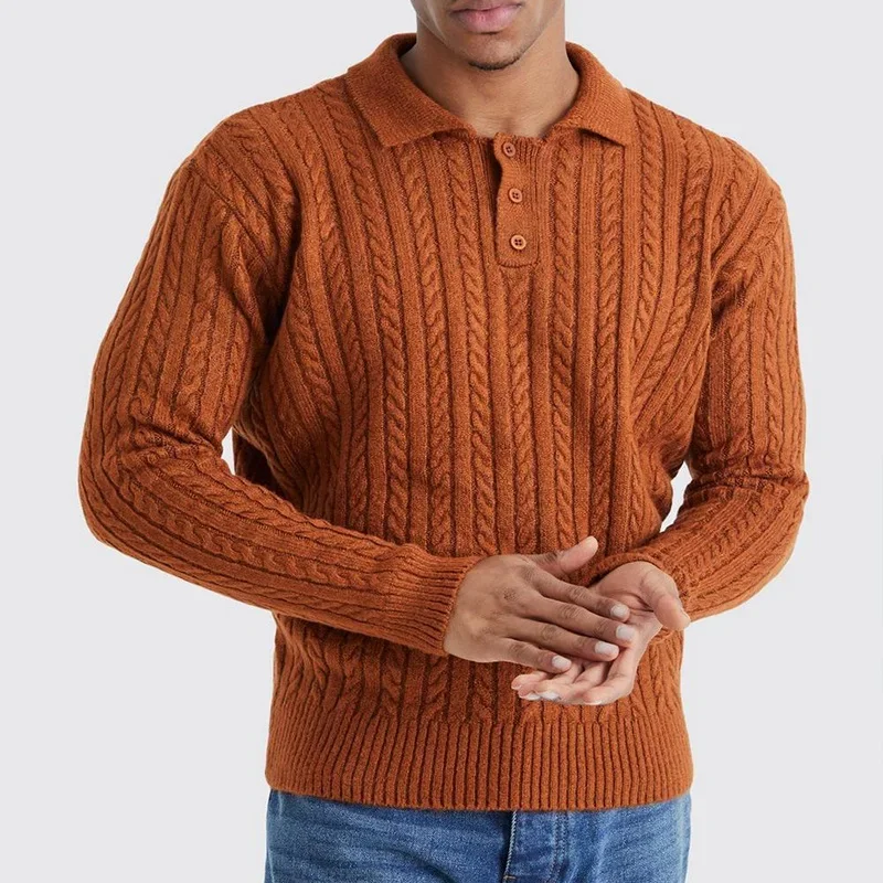 Autumn/winter Long Sleeved Knitted Sweater Casual Mens jackets Lapel Button Sweater Loose Patchwork Knitted Sweater for men