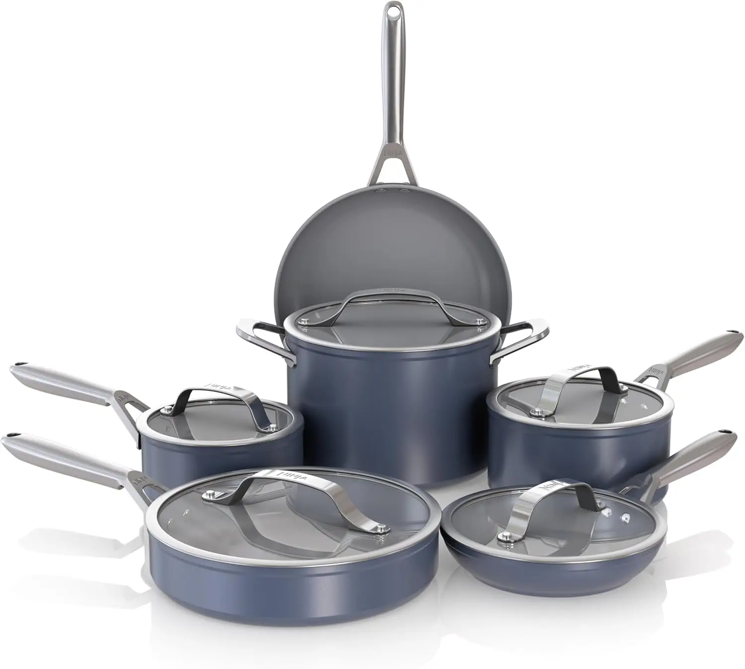

11-Piece Cookware Set, Non-Stick Pots & Pans Set with Glass Lids, Nontoxic, PTFE Free, Ceramic Coated, Oven Safe, All Stovetops