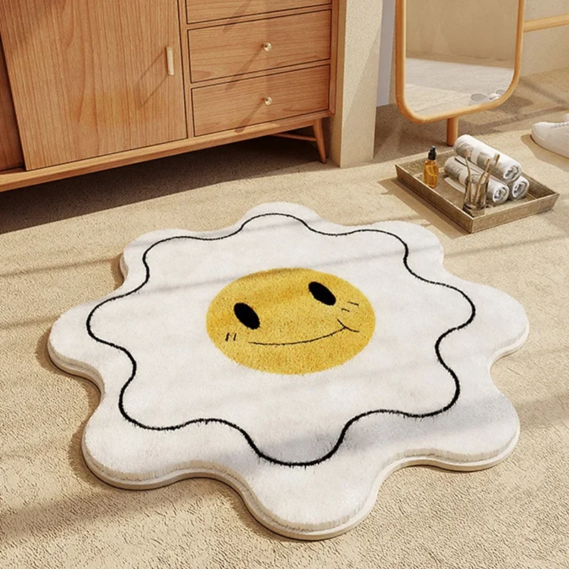 Nordic Fluffy Sun Flower Carpet Plush Bedside Round Rugs Girl Bedroom Children Room Floor Mats Soft Rug for Baby Play Crawl Mat