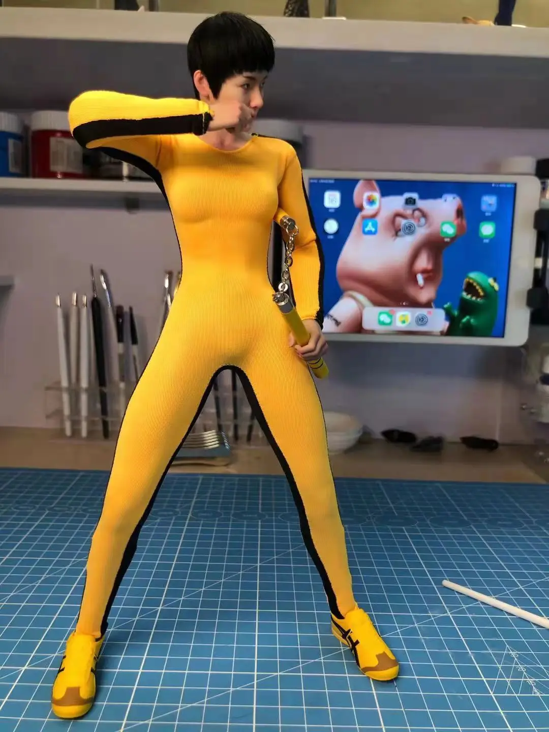 

1/6 Scale female dolls clothes yellow tights jumpsuit Elastic fit 12'' action figure body model