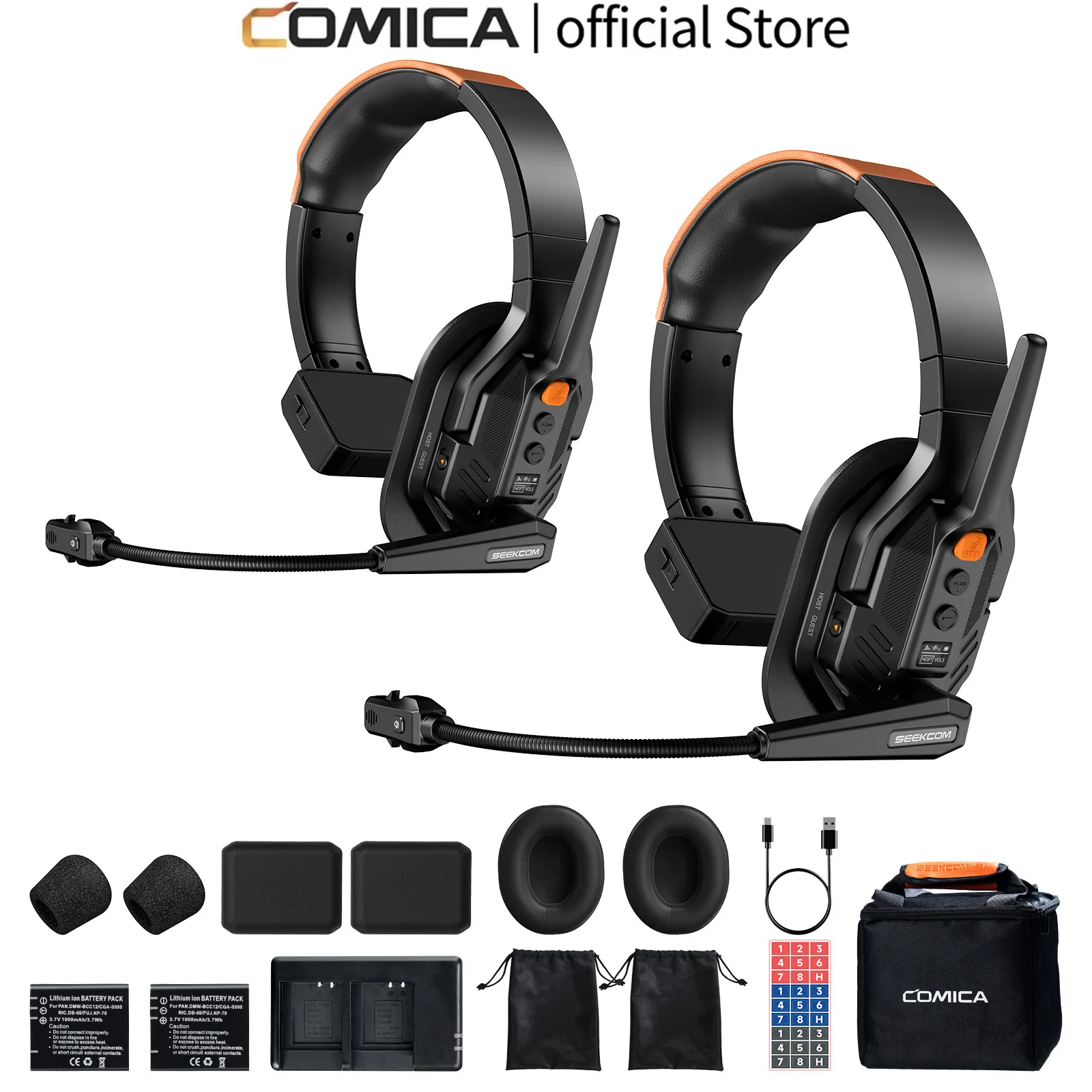 COMICA Seekcom S1 2.4GHz Full Duplex Wireless Intercom System with Noise Cancellation Intercom Headset for Group Talk Filmmakers