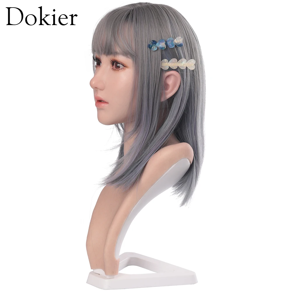 Dokier Female Head Model Realistic Silicone Material Lifelike Silicone Female Mannequin Head for Wig Hat Jewelry Display