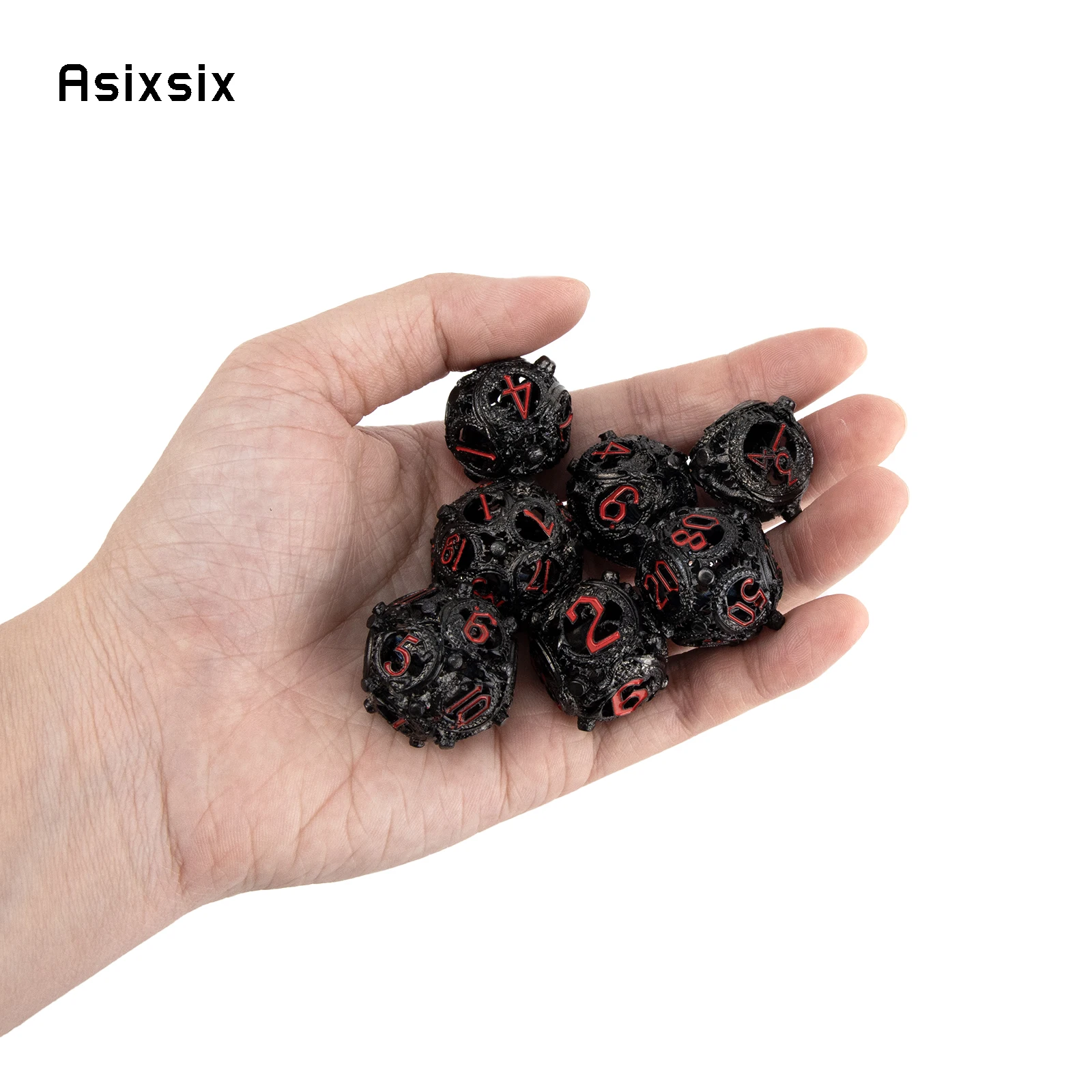 7 قطعة أسود أحمر دائري التنين نرد معدني جوفاء معدنية نرد متعدد السطوح مجموعة مناسبة للعب الأدوار RPG مجلس لعبة ببطاقات الألعاب #2