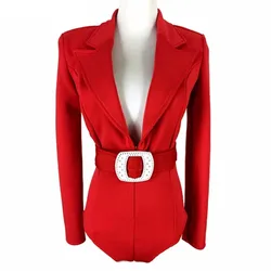Sexy V-neck Long Sleeve Bodysuit Female Jazz Dancer Catsuit Stage Wear Nightclub DJ Singer Dance Team Show Performance Costume