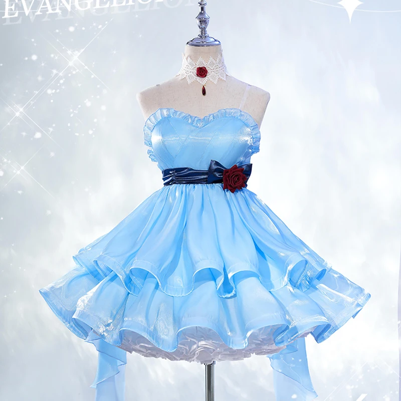 Anime Asuka Cosplay Blue Fine Glitter Daily Dress EVA cos Sexy top tube slim Party Women Costume A