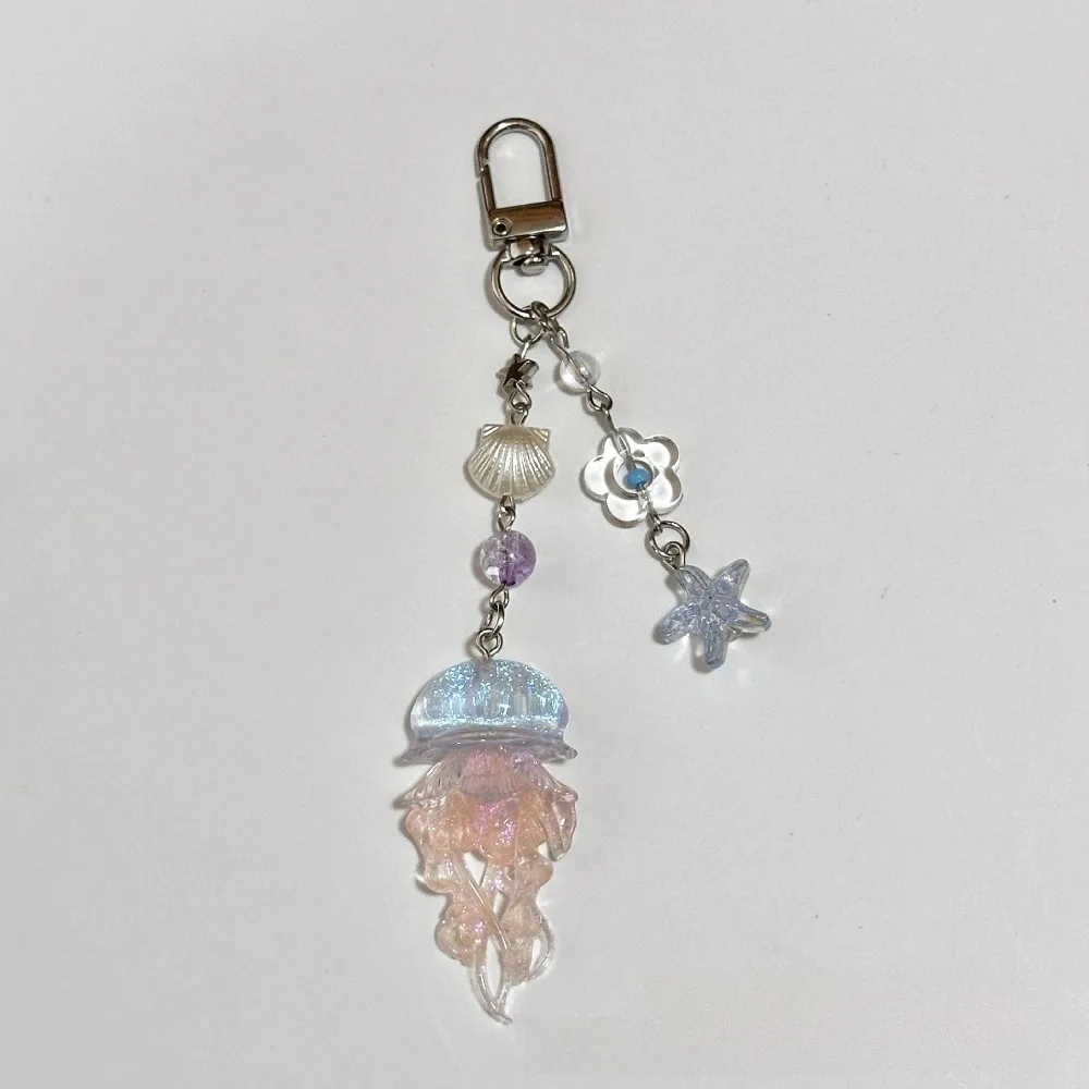 Cute Ocean Theme Jellyfish Pendant Keychain Beads Starfish Seashell Phone Charms Pendant Y2K Style Handmade Bag Charms Camera