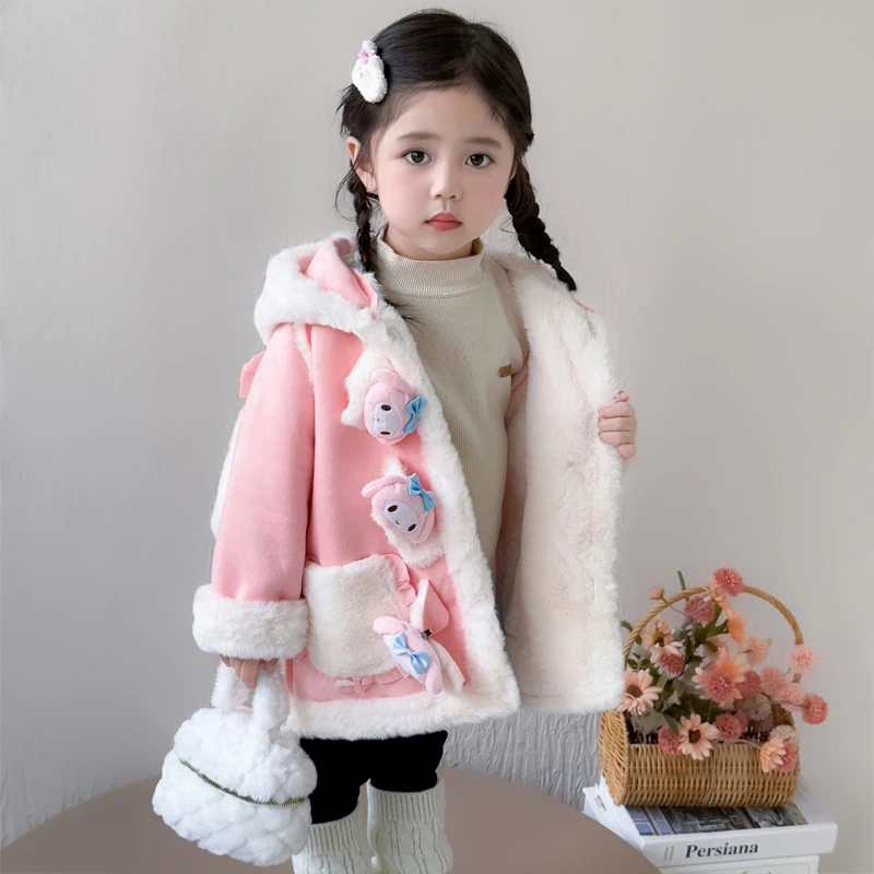 

Sanrio Kuromi Kid Plush Coat Anime My Melody Autumn Winter Cotton-Padded Clothes Cute Soft Top Cartoon Thickened Overcoat Gift