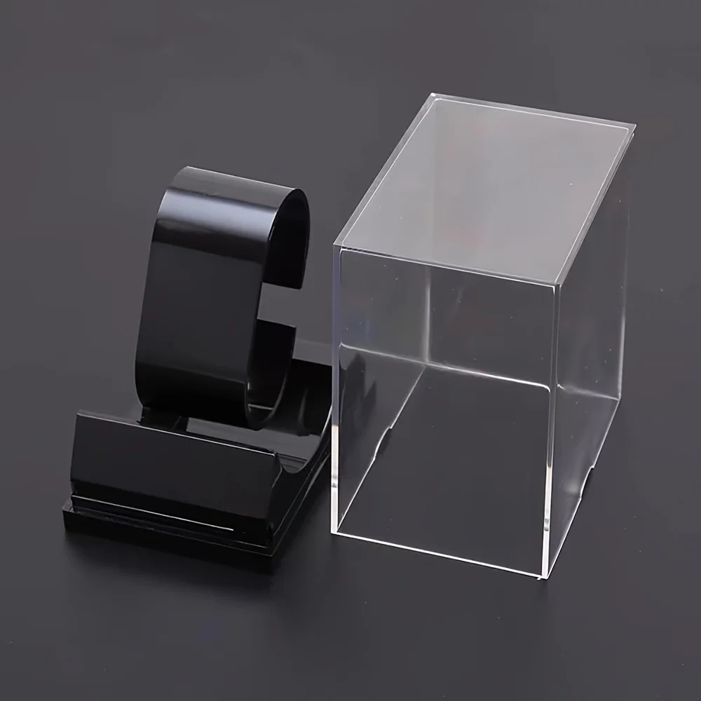 Support de montre en plastique Transparent noir, boîte de rangement de montre-bracelet, étagère de vitrine, présentoir de bijoux, boîte d'emballage de montre