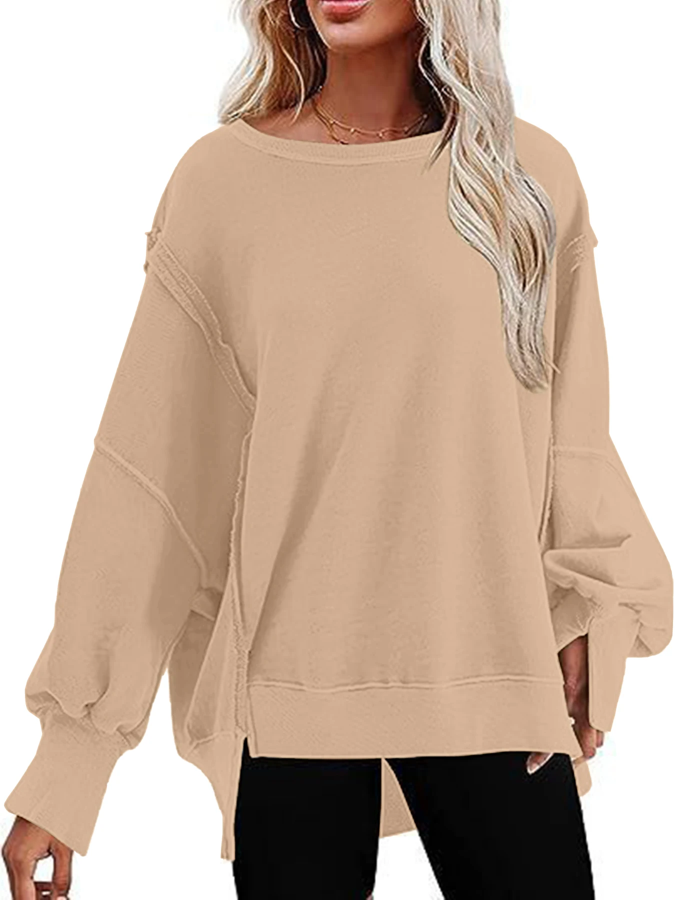 Autumn New Solid Color Pullover Round Neck Long Sleeve Top Women\'s European and American Long casual Loose Sweater Women\'s Wear