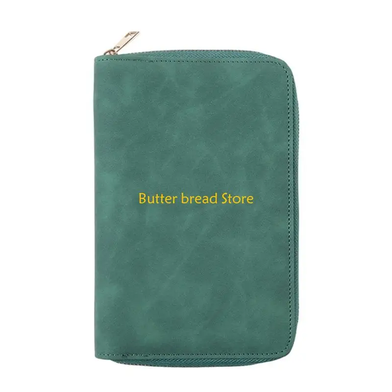 W89C Refillable Notebook Binder Cover Zippered PU Leather 6 Rings Binder with Card Pocket and Elastic Pen Slot 21x14cm