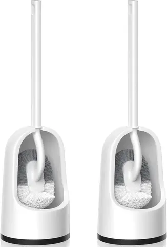 2-Pack Toilet Brush Set with S-Shaped Bristles, Long Handle and Holder for Deep Cleaning, White