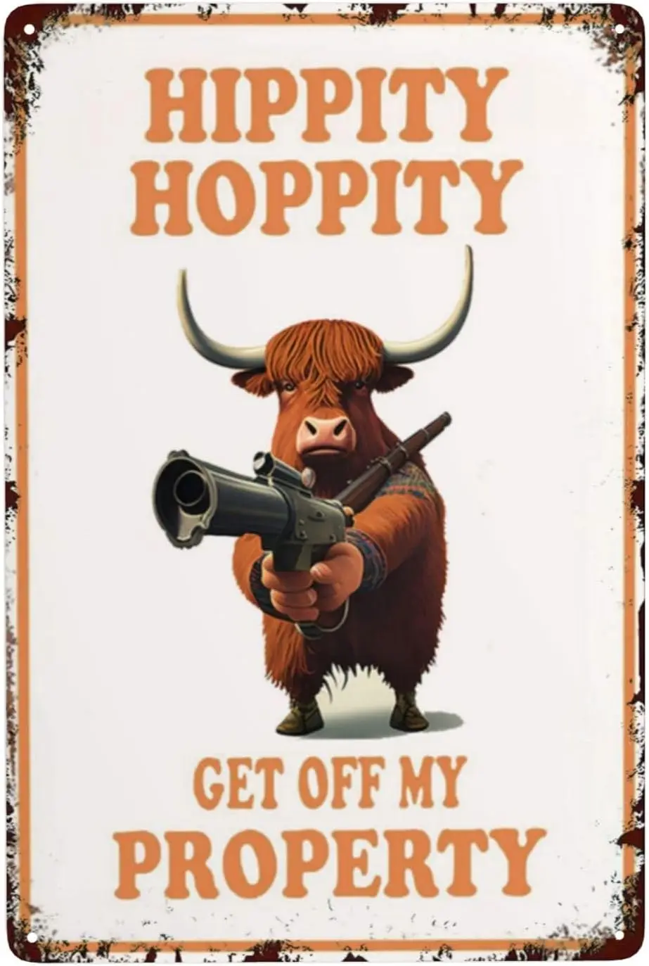 No Trespassing Tin Sign 8X12IN - Hippity Hoppity Cow Wall Decor for Garden Gates, Rustic Farm Warning Signs & Country Home D