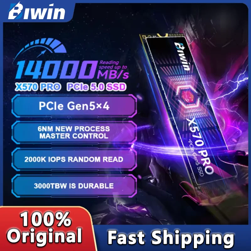 BIWIN X570 PRO PCIe 5.0 X 4 M.2 2280 1TB 2TB 4TB Internal Solid State Hard Drive 14000MB/s Disk For PC PS5 and laptop