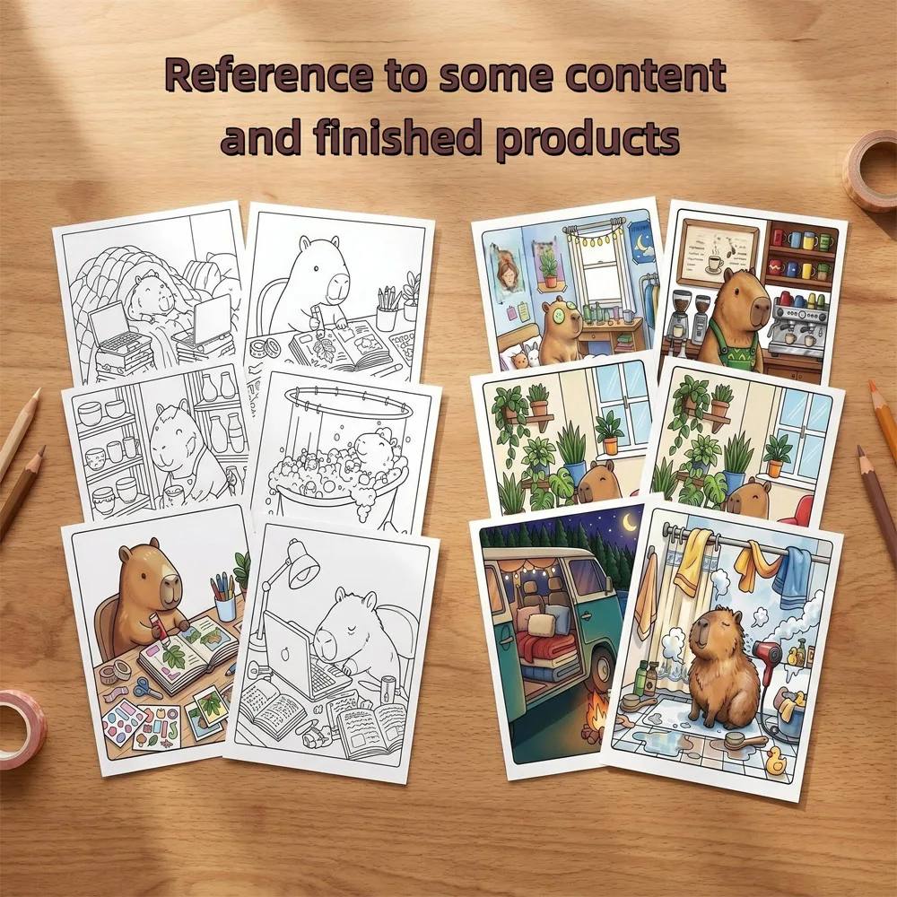 DIY Coloring Book for CAPYBARA for Adults and Teens Featuring Lovely Creatures in Cozy Moments for Relaxation