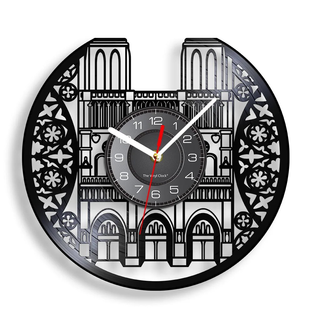 France Triumphal Arch Handicraft Art Carved Music Album Clock French Historical Landmarks Home Decor Retro Vinyl Record Clock