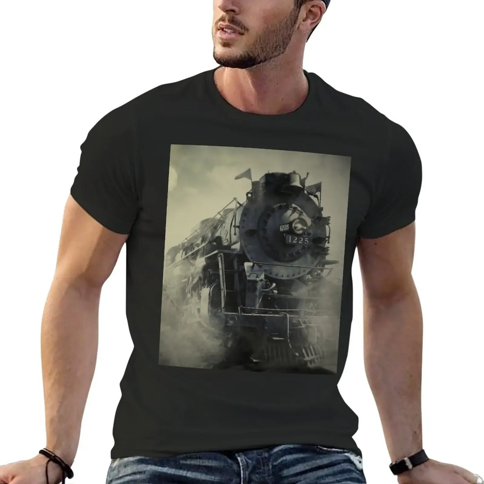 

Long Black Train T-Shirt man t shirt Anime t-shirt man clothes funny t shirts men
