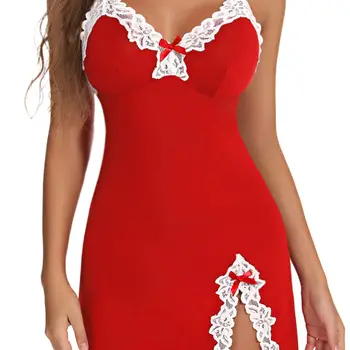 Pyjama sexy en dentelle à col en V pour femmes, sous-vêtemen...