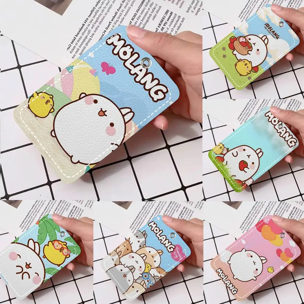

1pc Cute M-Molang Card Case Keychain Access Card Bag Key Tag Ring Leather Card Holder Key Ring Access