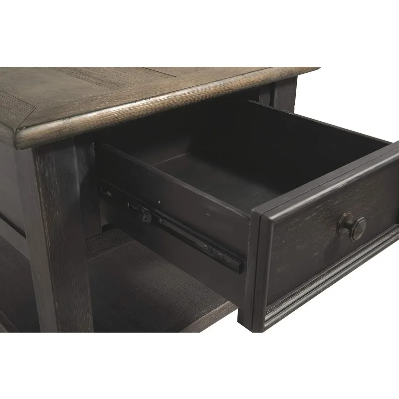 Desain tanda tangan oleh Ashley Tyler Creek Rustic End Table dengan laci penyimpanan dan rak tetap, coklat & HITAM