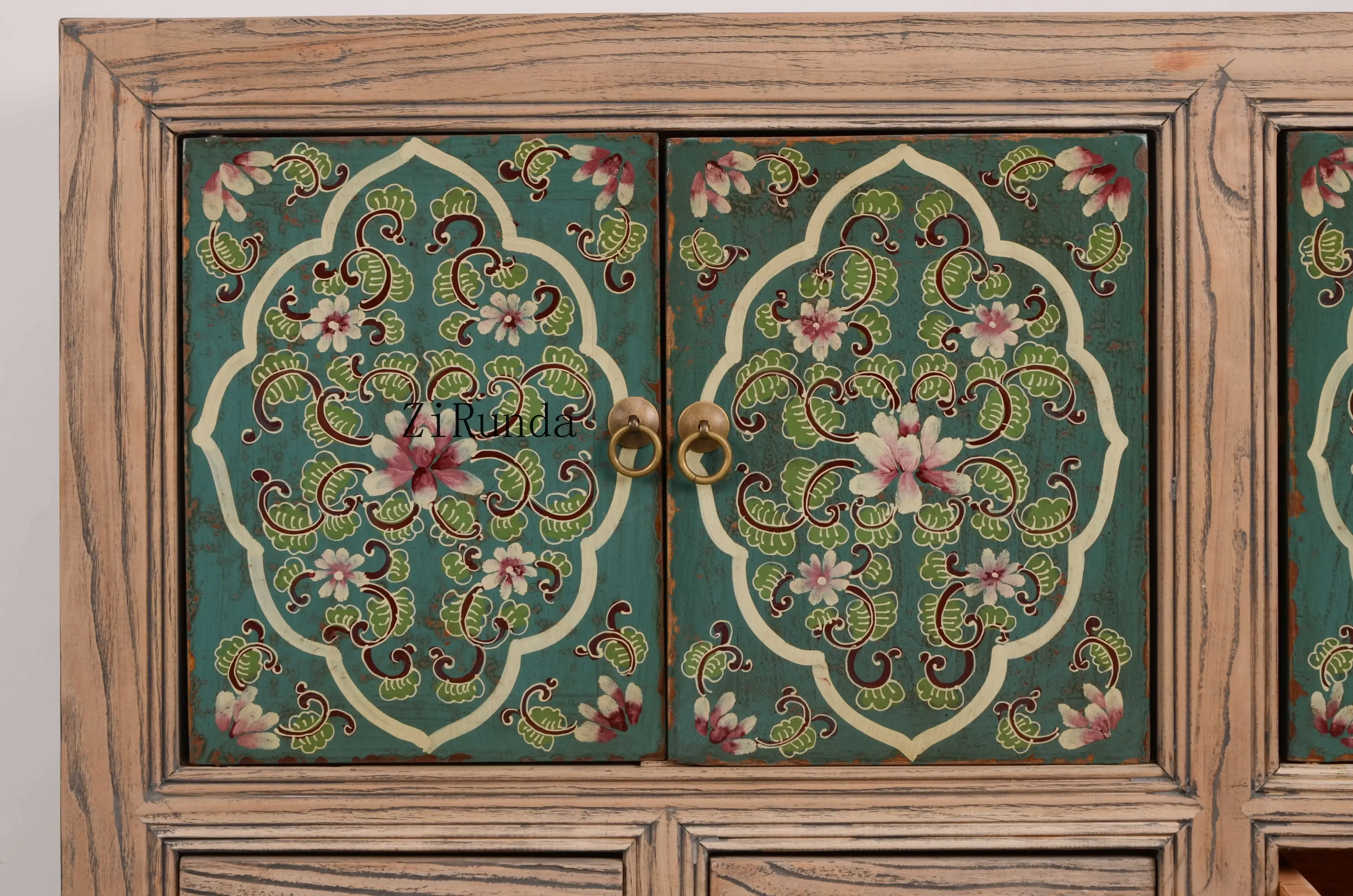 

Восточный цветочный сервант, ручная роспись, латунная фурнитура, винтажная китайская антикварная мебель для коридора, гостиной