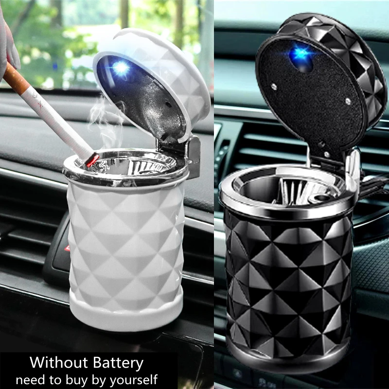 Car Ashtray With LED Light Universal Portable Alloy Ash Tray Aluminum Cup Smokeless Auto Ashtray Flame Retardant Car Cup Holder