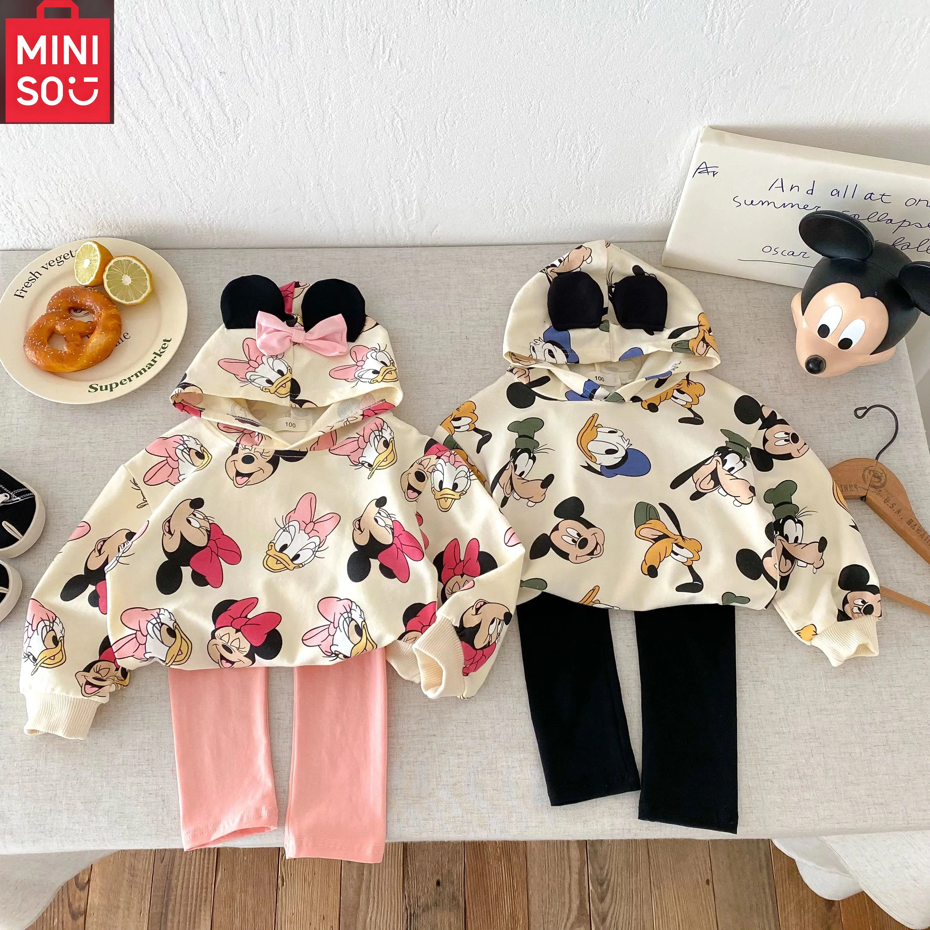 

MINISO Clothing Hooded Tops + Leggings Toddler Girl 2pcs Pants Set Cartoon Sweatshirt Outwear Kids Children Clothes