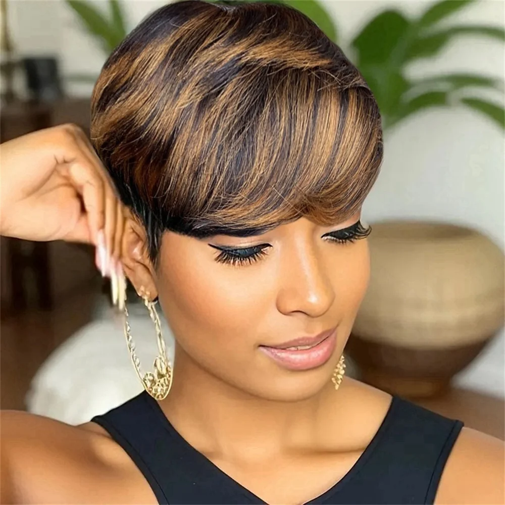 Short Pixie cut Wig for Women Human Hair Layered Design with Bangs Straight Style 6 Inch Full Machine Made Wig image 2
