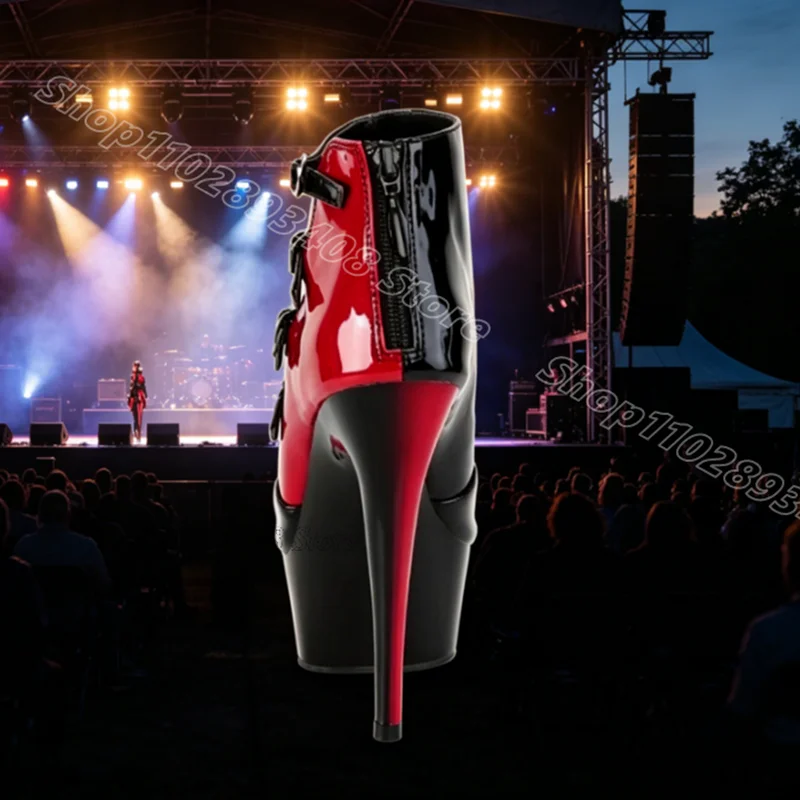 Bicolor Splicing Performance Sandals Peep Toe Back Zipper Platform Stiletto Heels Women Dancing Sandal Boots Zapatos Para Mujere